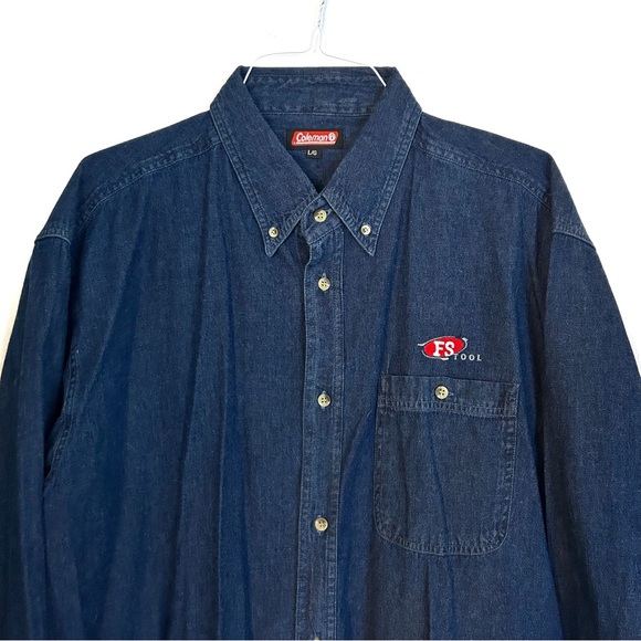 Vintage Coleman Men’s Blue Jean Denim Button Down Shirt Large 100% Cotton Tool - Picture 2 of 10